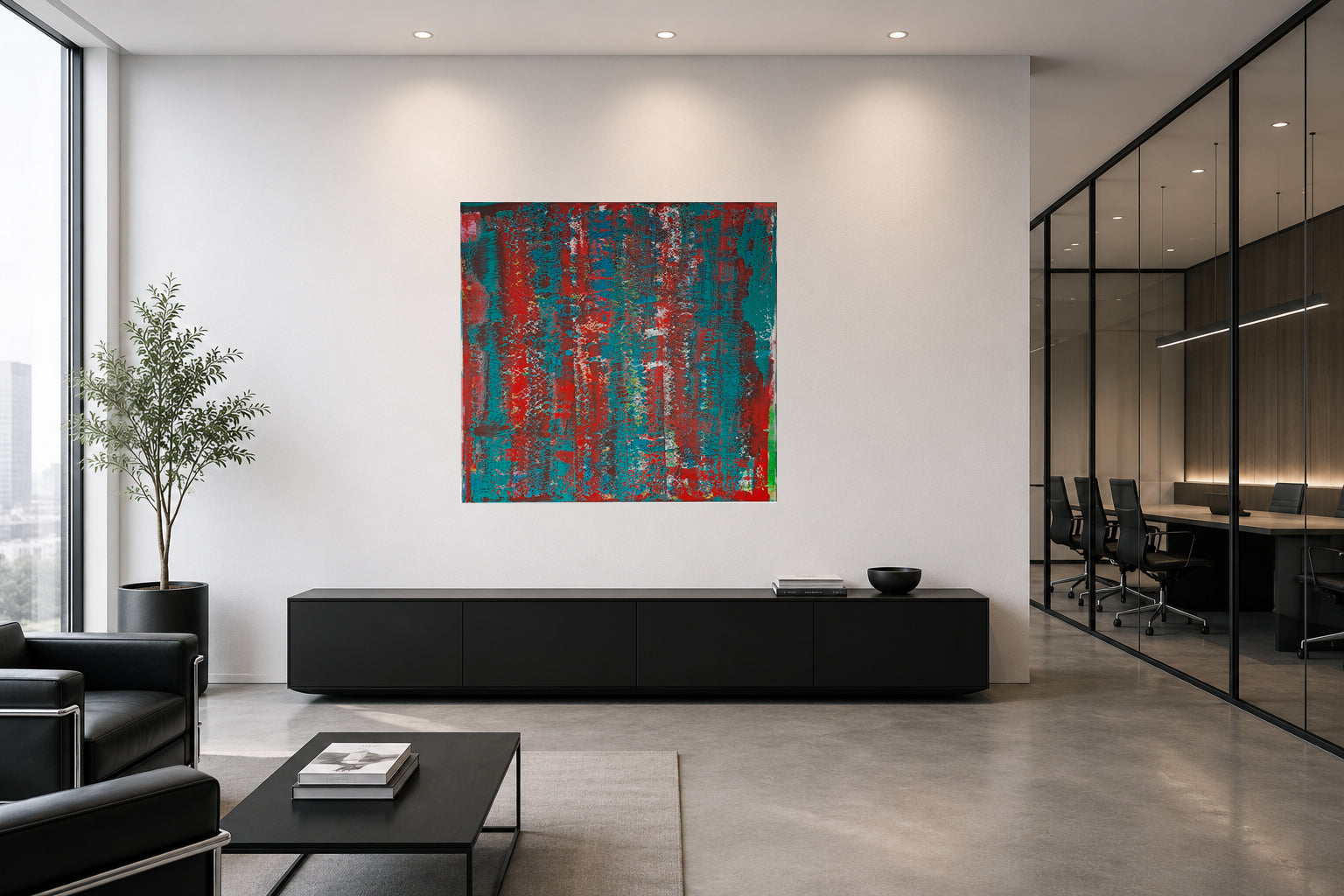 Urban Heat – abstraktes Acrylgemälde in Raumansicht