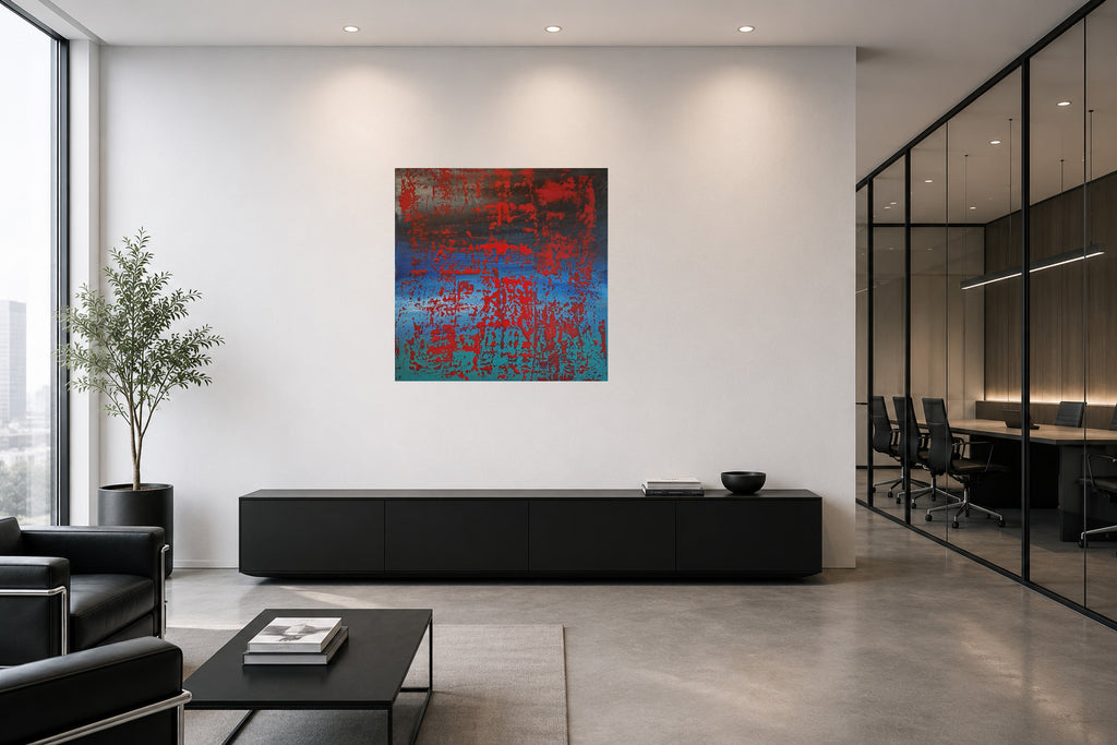 Molten – abstraktes Acrylgemälde in Raumansicht