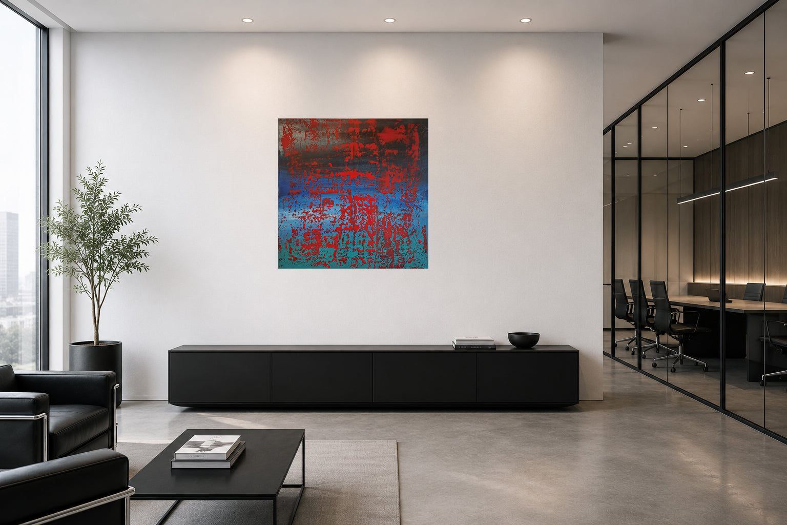 Molten – abstraktes Acrylgemälde in Raumansicht