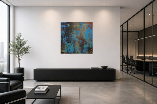Blaue Stunde – abstraktes Acrylgemälde in Raumansicht